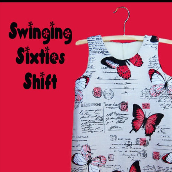 Easy Sixties Mini Shift Dress Pattern for Girls age 3 to 7. Instant digital pattern  pdf download for fast and simple beginners sewing.