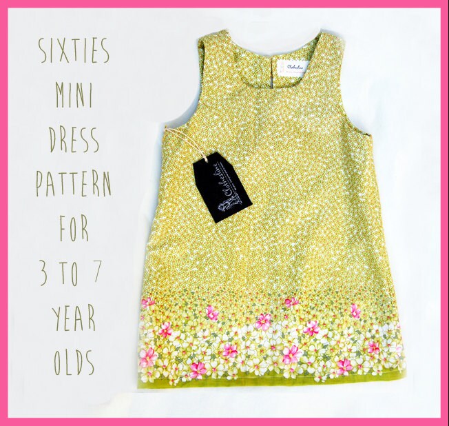 Easy Sixties Mini Shift Dress Pattern for Girls Age 3 to 7 Instant