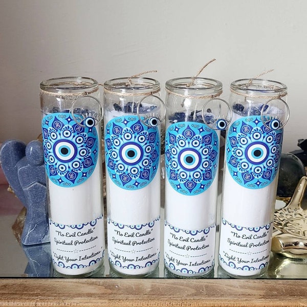 Evil eye banishing candle, Crystal candle, Protection candle