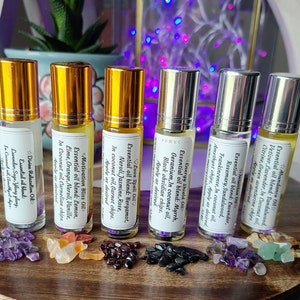 Crystal healing essential oil roller, Ritual body oil, Perfume oil