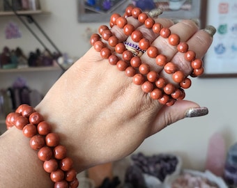Red jasper bead bracelet, 8mm Round crystals, Stone bracelet