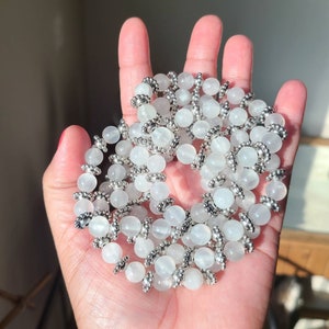 Selenite gemstone bracelet, 8mm Round healing crystal beads, Premium quality