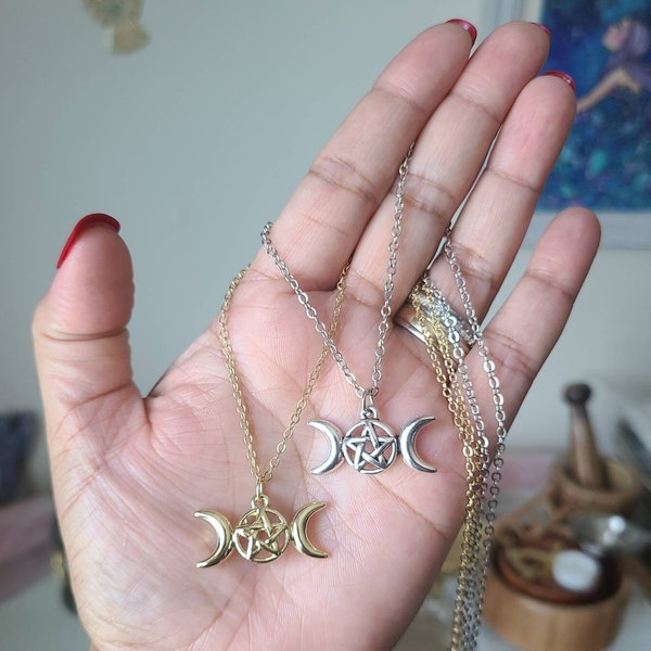Triple Moon Necklace, Silver moon phase necklace