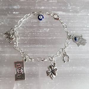 Good luck charms bracelet, Money bracelet, Silver plated protection bracelet