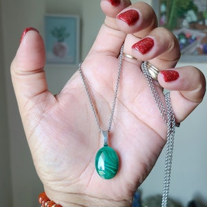 Malachite crystal necklace, Gemstone jewelry