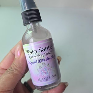 Palo santo smudge spray, Aura protection spray, Amethyst crystal and Clear quartz