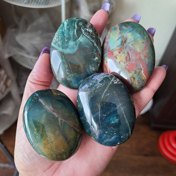 Bloodstone crystal palm stone, Healing stones, Protection stone