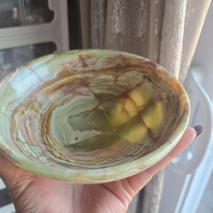 Natural onyx bowl, Stone plate bowl, Green Onyx, Housewarming gift