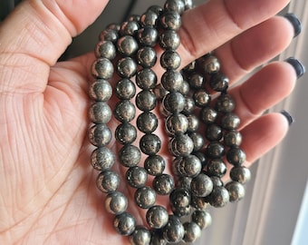 8mm Pyrite Crystal Bracelet: Abundance, Good Luck
