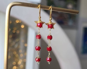 Red zircon earrings, Dangle earrings