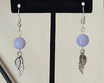 Blue lace agate earrings, Gemstone earrings, Healing crystals