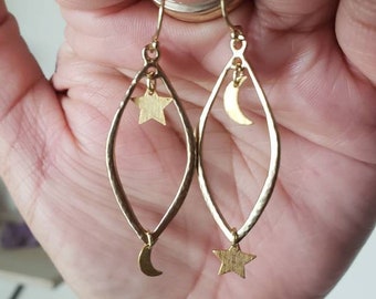 Gold celestial earrings, Moon and star earrings, Gift for her