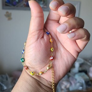 18k Gold evil eye bracelet, Rainbow bracelet, Evil eye jewelry