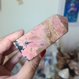 Tour de cristal en rhodonite, Cristaux de guérison, Pointe de cristal