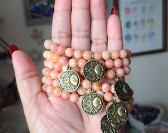 Orange Calcite Crystal Bracelet with Sun Charm: Healing Stone (7-8'')