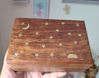 Antique style wooden box, Celestial storage box, Personalized gift