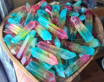 ONE Rainbow sunset aura quartz point, Crystal point, Crystal grid