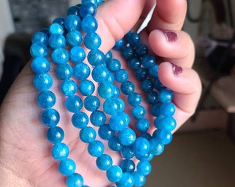 Blue Apatite Crystal Bracelet: AAA Grade Healing Beads