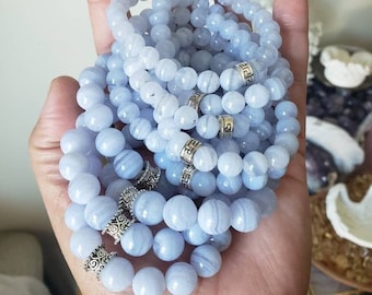 Blue Lace Agate Crystal Bracelet: Calming Energy, Throat Chakra