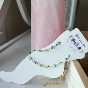 18k Gold evil eye anklet bracelet, Multicolor anklet bracelet, Anklet jewelry