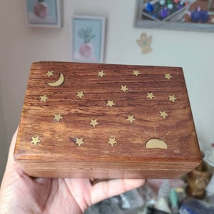 Antique style wooden box, Celestial storage box, Personalized gift