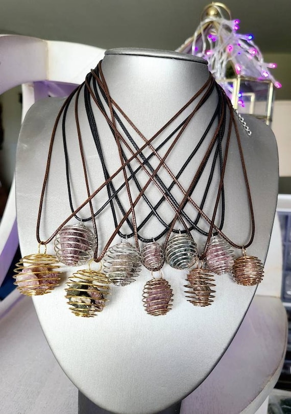 Raw Tourmaline Crystal Cage Necklace: Wire Wrapped Stone Pendant