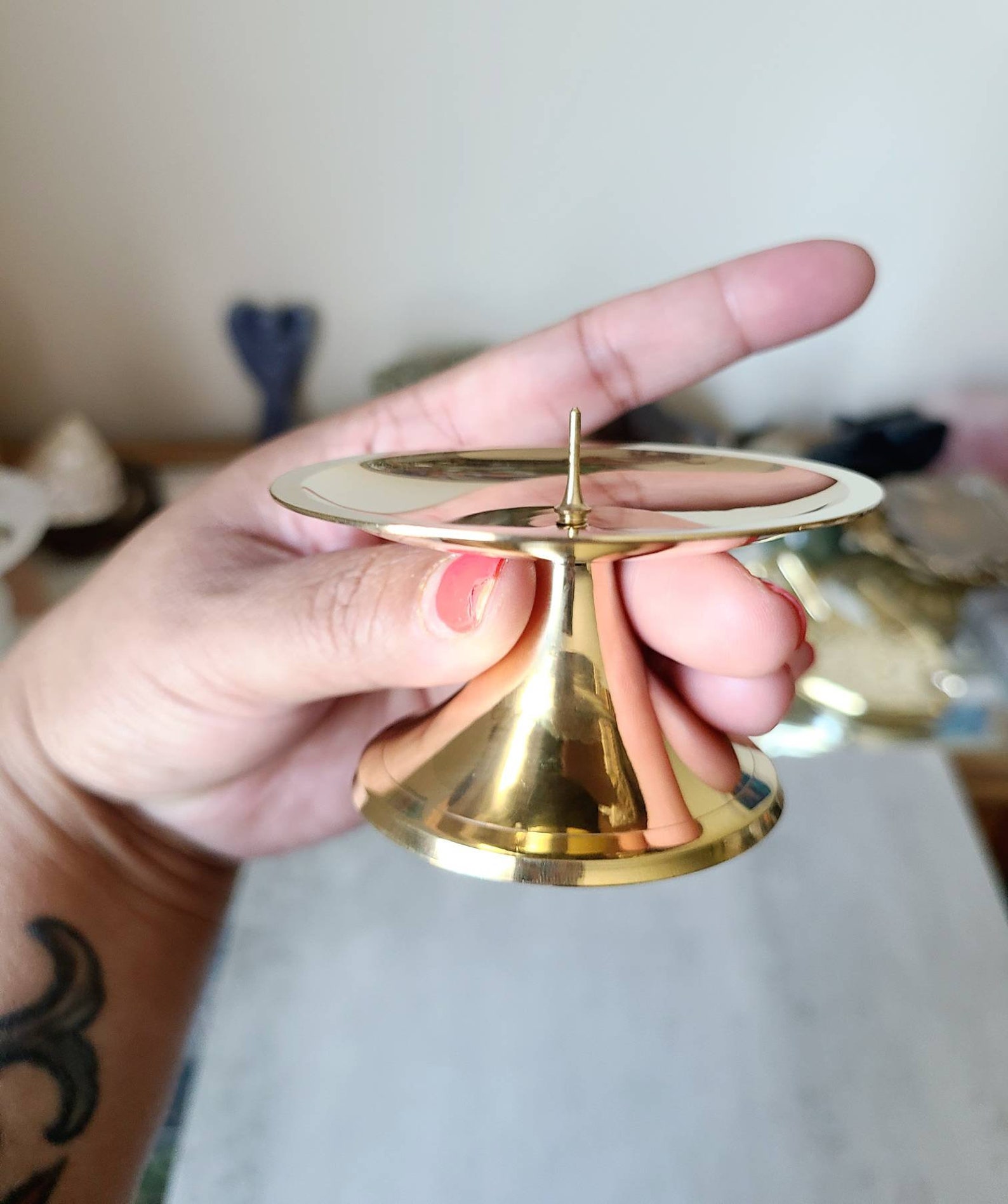 Brass Pillar Candle Holder With Spike Vintage Candle Holder Etsy