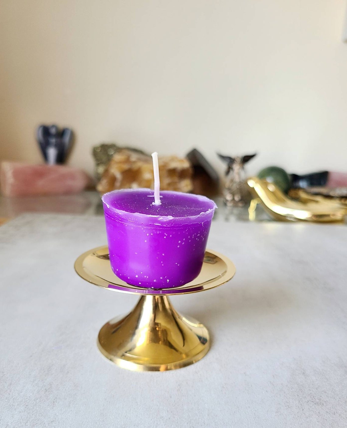 Brass Pillar Candle Holder With Spike Vintage Candle Holder Etsy