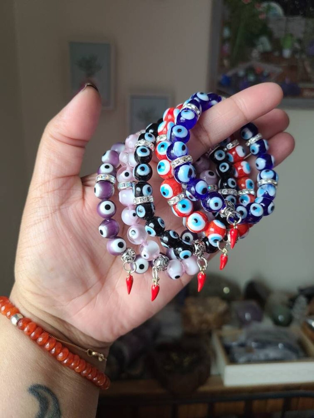 10mm Evil Eye Stretch Bracelet Protection Bracelet Red Chili Etsy