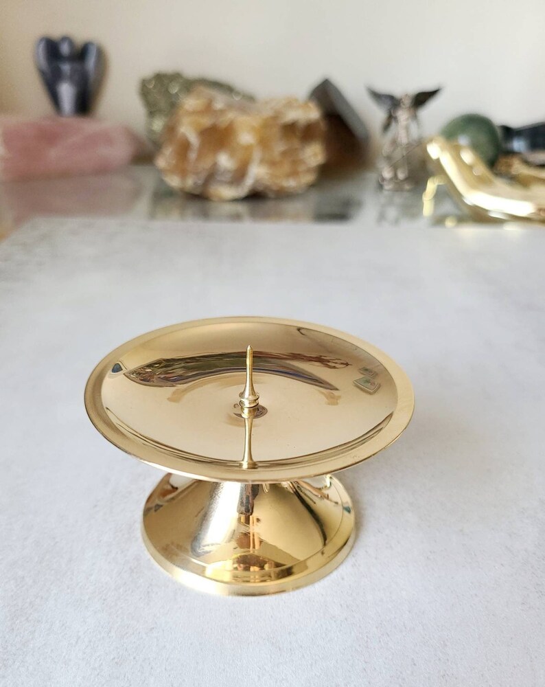 Brass Pillar Candle Holder With Spike Vintage Candle Holder Etsy