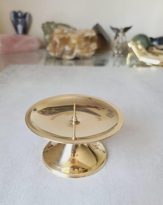 Gold Brass Pillar Candle Holder With Spike, Housewarming Gift
