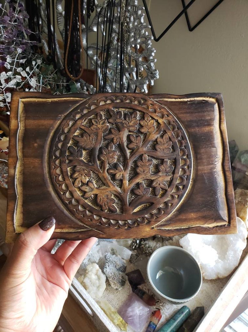 Carved tree of life wooden box, Handmade wood box 