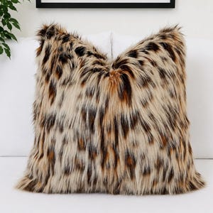 Leopard Cat Faux Fur Pillow Cover | Lippi Cat Luxury Animal Print Cushion | Plush Throw | Decorative Decor
