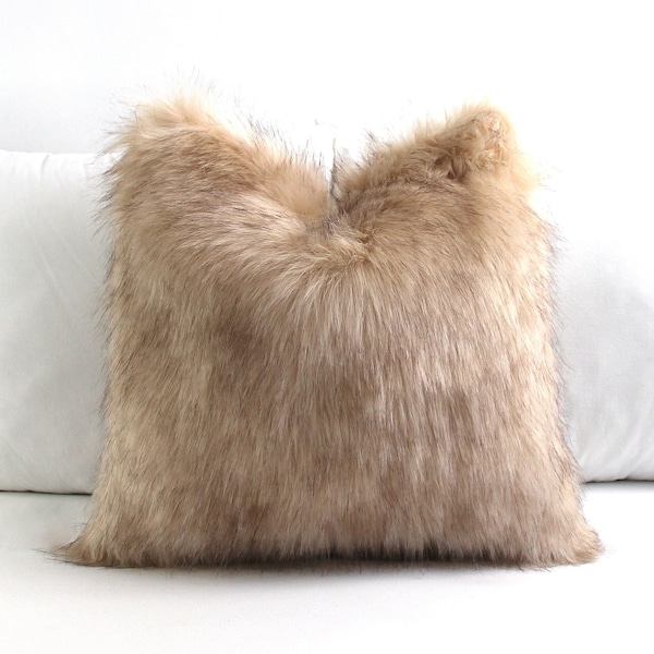 Luxury Golden Island Fox Faux Fur Pillow Cover - Custom Backing Color, Home Decor Throw Cushion, Imitation Minky