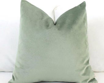 Seafoam Green Velvet Pillow Cover – Soft Sage Coastal Cushion – Spa Calm Decor – Square & Lumbar