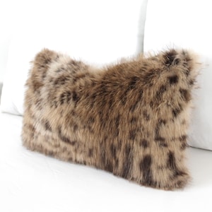 Luxurious Anatolian Lynx Faux Fur Pillow Cover, Brown Cheetah Leopard Print, Rustic Decor, Custom Size, Heavy Duty Cotton Backing