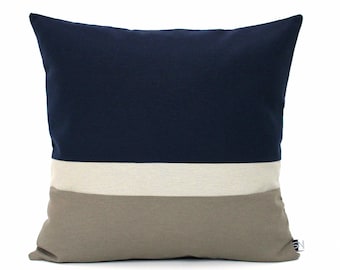 Navy Blue and Grey Colorblock Throw Pillow Cover (Customizable Colors) - All sizes available, Home gifts for you