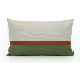 Olive Green, Light Grey and Brown Faux Leather Customizable Colorblock Pillow Cover - All Sizes, Home gifts for you