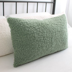 FINAL STOCKS Seafoam Green Teddy Boucle Throw Pillow Cover Cozy Fluffy Lumbar Accent, Extra Long Headboard Body Cushion
