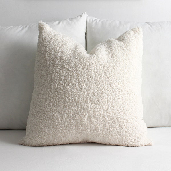 Light Cream Teddy Boucle Throw Pillow Cover, 10 Colors Fluffy Lumbar Accent Pillow Cover,  (SINGLE SIDED) Extra Long Headboard Body Cushion