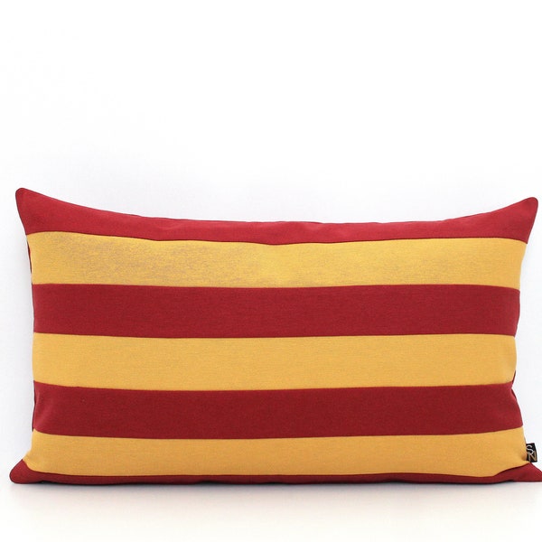 Maroon and Mustard Striped Lumbar Pillow Cover, Textured Colorblock Throw, All Sizes available