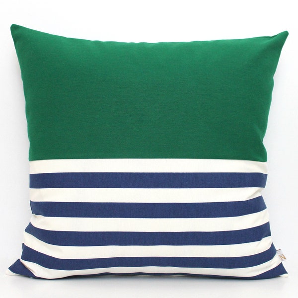 Kelly Green, Navy and White Preppy Colorblock Pillow Cover, ALL SIZES - Modern Pillow, Home gifts for you