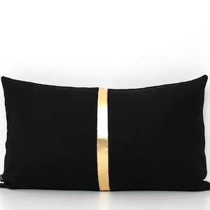 Pillow Cover in Black and Gold, Metallic Colorblock All Sizes, Custom Stripe Color