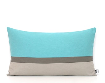 Turquoise Blue and Grey Colorblock Pillow Cover, All Sizes, Home gifts for you