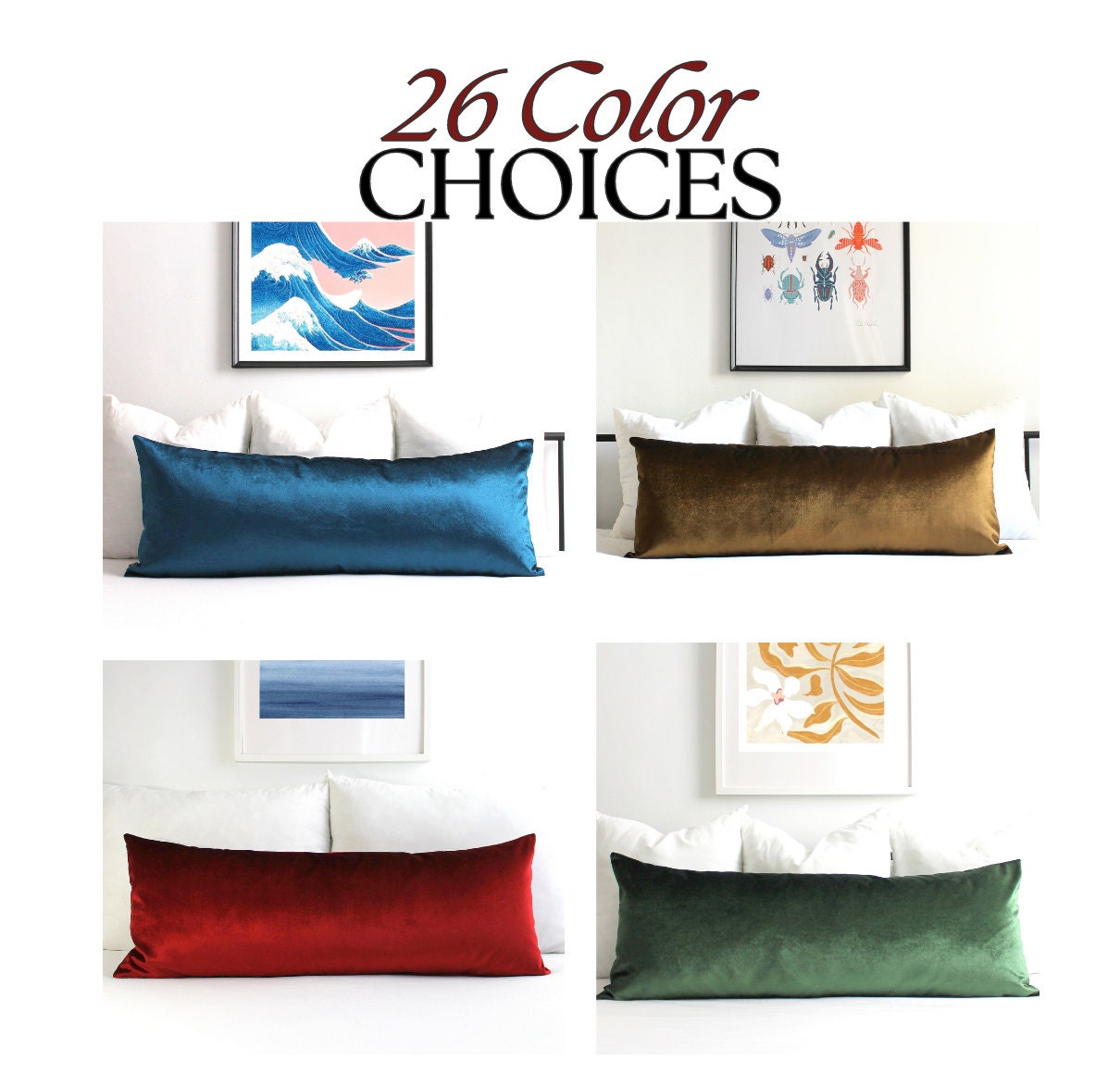 Extra Long Lumbar Pillow Cover XL Velvet Lumbar Throw Pillow Cover *Headboard pillow *Large Custom Body Pillow for Bed Sofa 20x54 14x36 MORE
