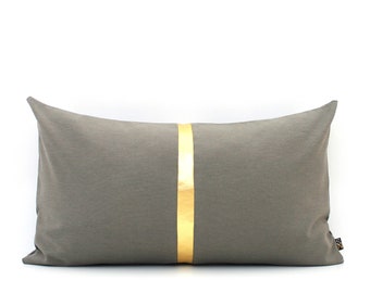 Color Block Pillow Cover: Dark Gray & Gold Stripe, Heavy Duty Cotton