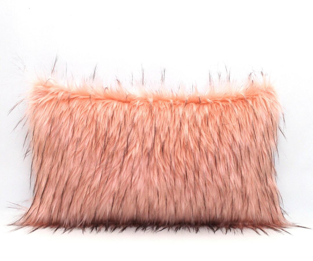 Blush Pink Wolf Faux Fur Lumbar Pillow Cover Custom Backing Etsy