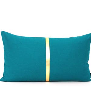 Dark Teal and Metallic Gold Pillow Colorblock Covers Metallic Stripe in Shiny Gold, Silver or Copper image 1