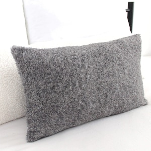 Grey Speckled Pebble Cozy Teddy Boucle Textured Throw Pillow Cover, Fluffy Lumbar 3 Colors, Extra Long Headboard Body Cushion