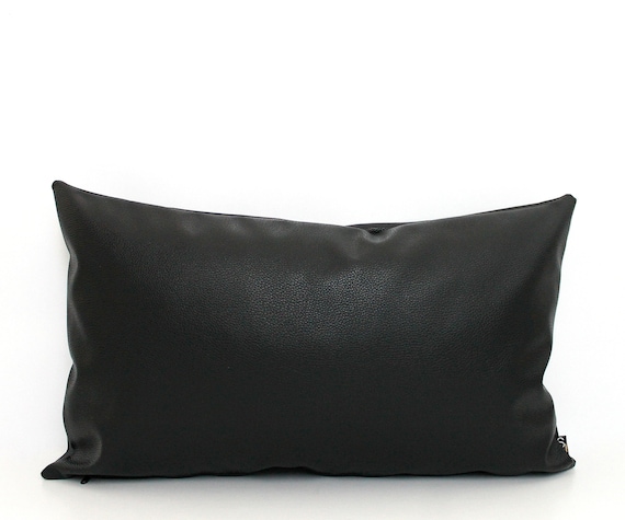 Black leather lumbar pillow discount